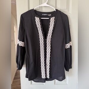 Karl Lagerfeld Paris 100% Cotton Button Down Top black, long sleeve small